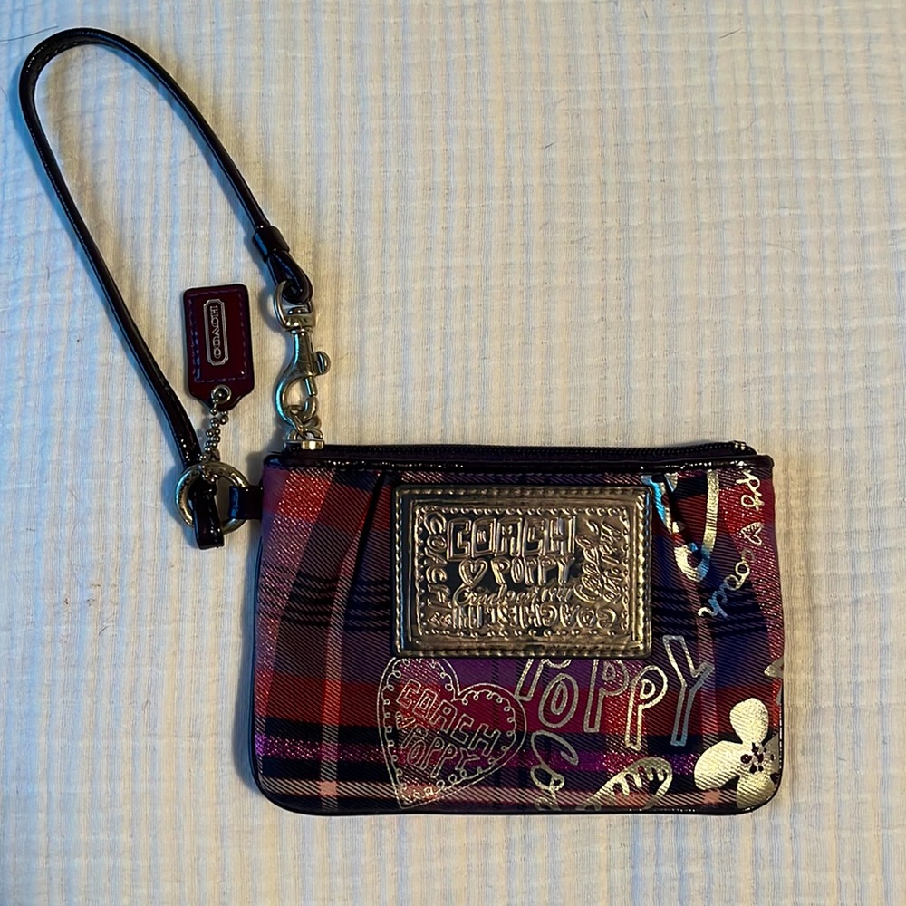 Mint condition purple plaid and glitter Coach wristlet